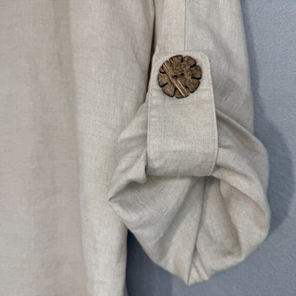 Neiman Marcus Womens Linen Jacket Wood Buttons Size M Lagenlook Minimalist VTG - Picture 4 of 6
